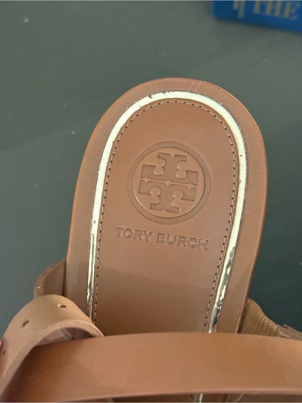 Tory Burch Miller Gold Logo 65mm Leather Wedge Sandals Tan Brown Women’s 10M - Picture 6 of 11